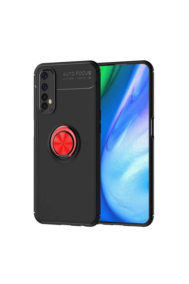 حافظة Realme 7 مع حلقة من السيليكون - أسود-أحمر