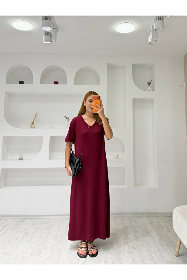 Modal Textured V-Neck Short Sleeve Dress