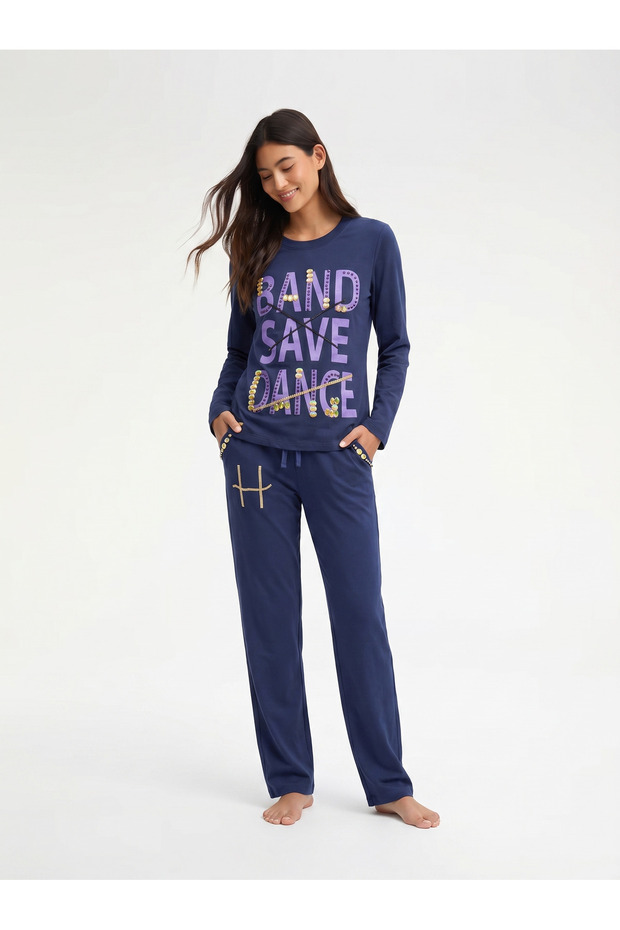 Women's pajama set, cotton Long sleeve two-piece casual pajamas