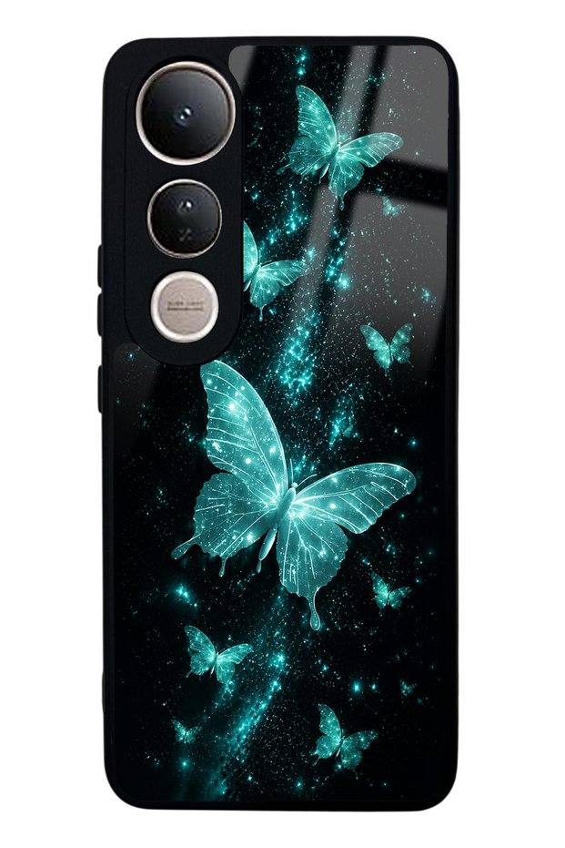 Vivo V50 Lite Turquoise Galaxy Butterfly Design Glossy Phone Case