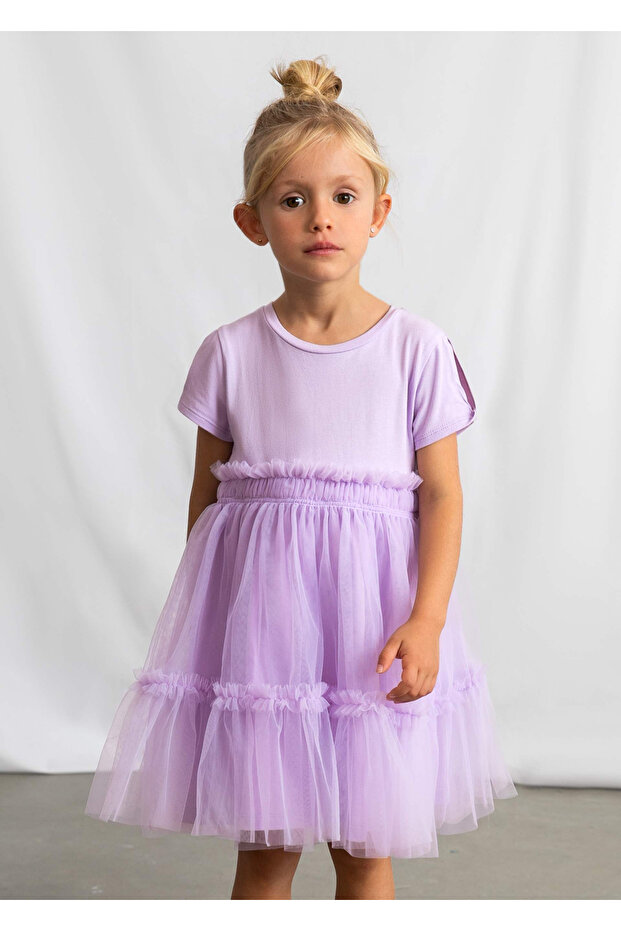 Girl's Combination Tulle Dress Lilac 3915