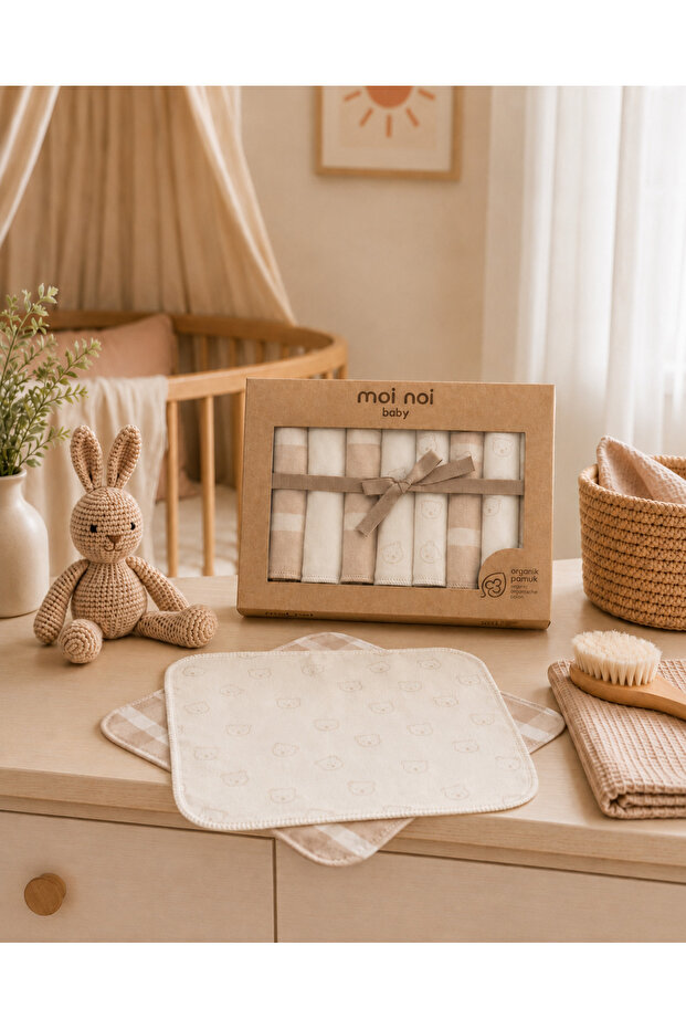 Teddy Bear Patterned Striped 7-Piece Mouth Wipes 100% Organic Cotton