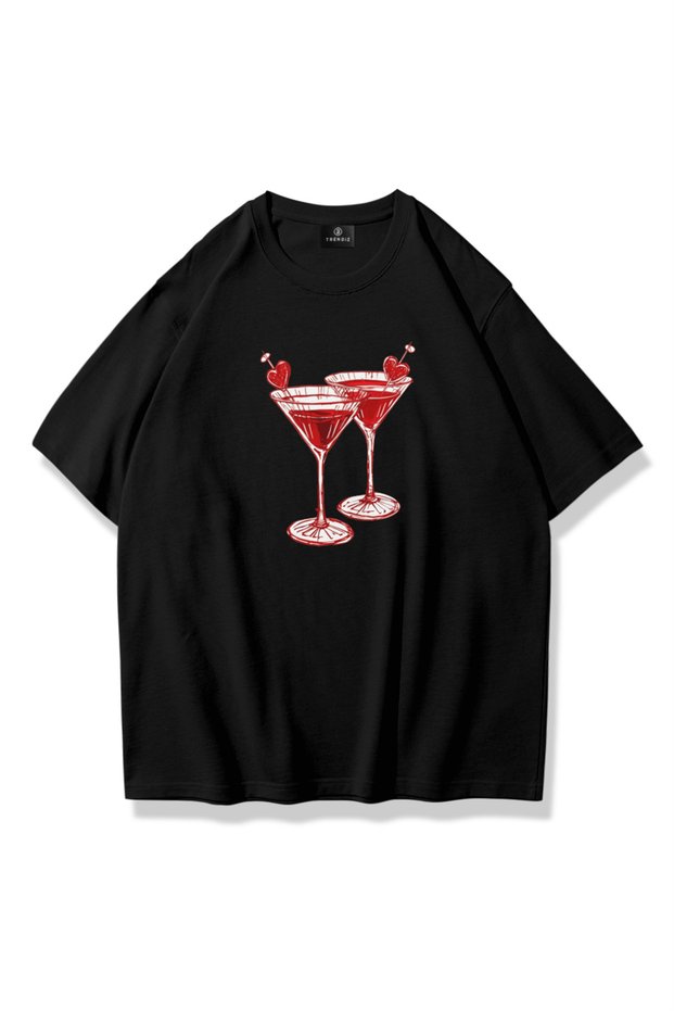 Unisex Red Martini Tshirt Black