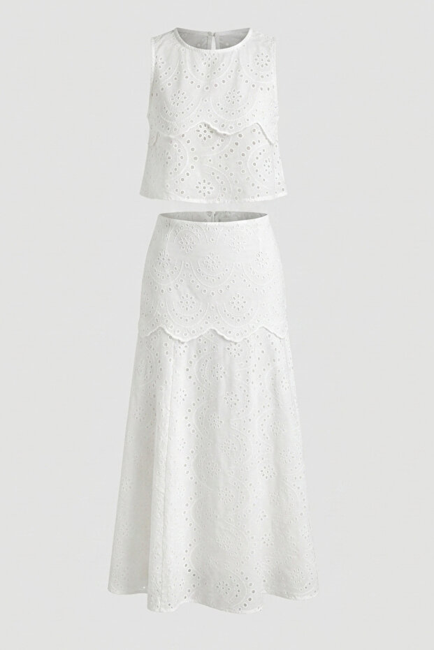 White Color Fisto Blazer and Skirt Set 4S5210