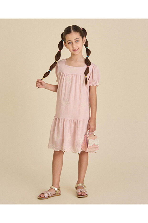 Girls Pink Embroidered Dress