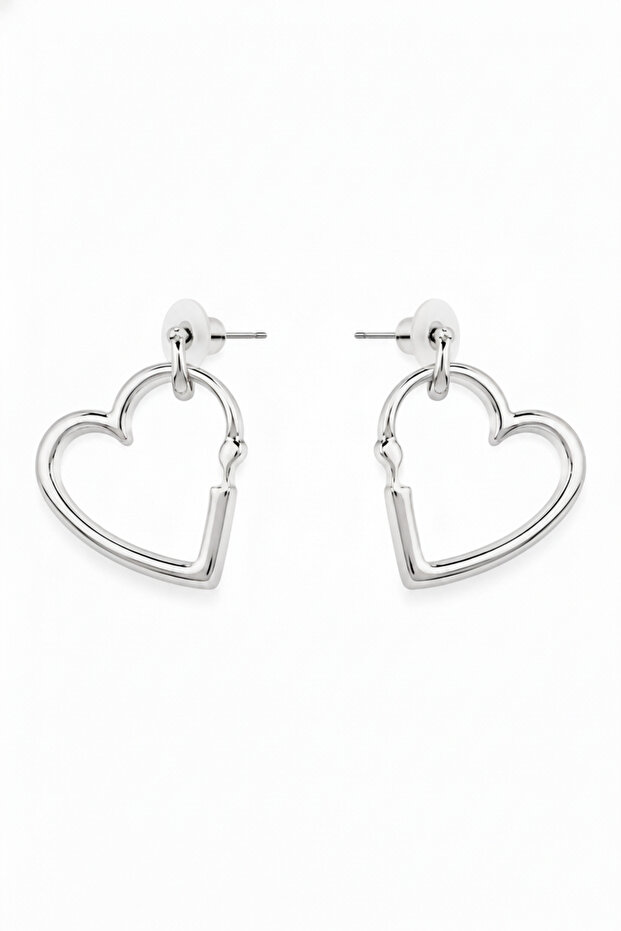 Women's White Color Heart Shaped Brass Earrings - Modern Dangle