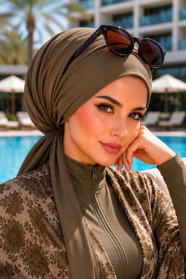 قبعة بولو بحرية مسطحة من الأمام بلون الكاكي - قبعة بولو للسباحة