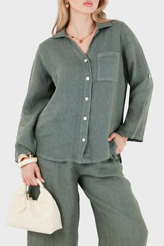 Comfortable Fit Long Sleeve Linen Shirt Shirt 6684