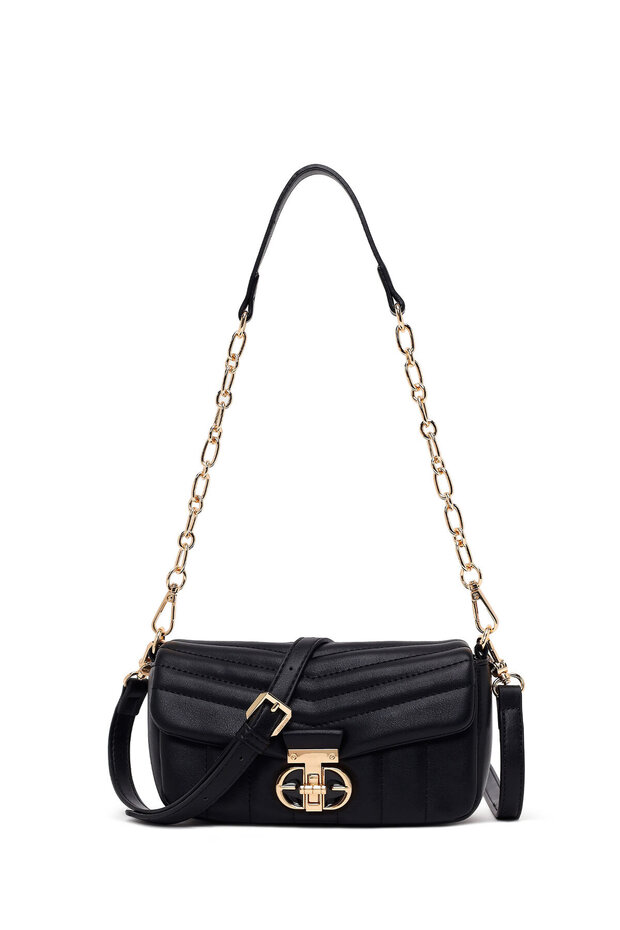 Women's Black Long Strap Quilted Mini Crossbody Bag 26Pbd2486Kp