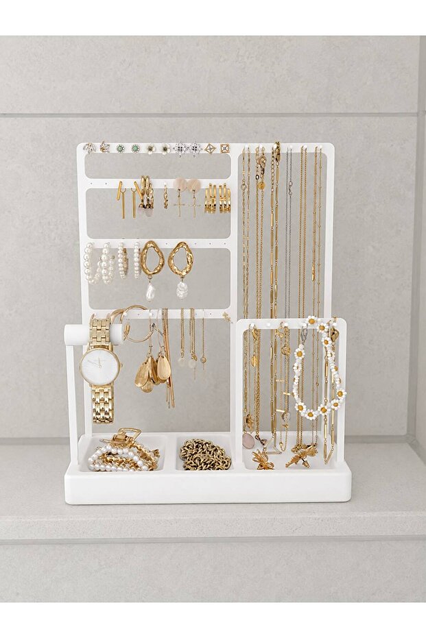 Multi-Purpose Jewelry Organizer Stand – Necklace Earrings Bracelet Watch Organizer White