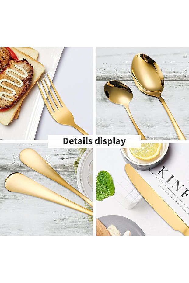24 Pcs Silverware Flatware Set With Stand, Stainless Steel Cutlery Set, Mirror Polished Utensils for 6 (Gold)