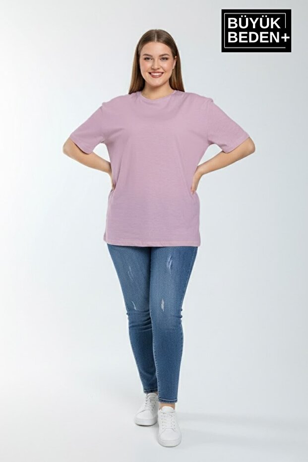 تي شيرت نسائي أساسي مقاس كبير - تي شيرت قطني سادة 3XL-6XL SPR26BTSK510