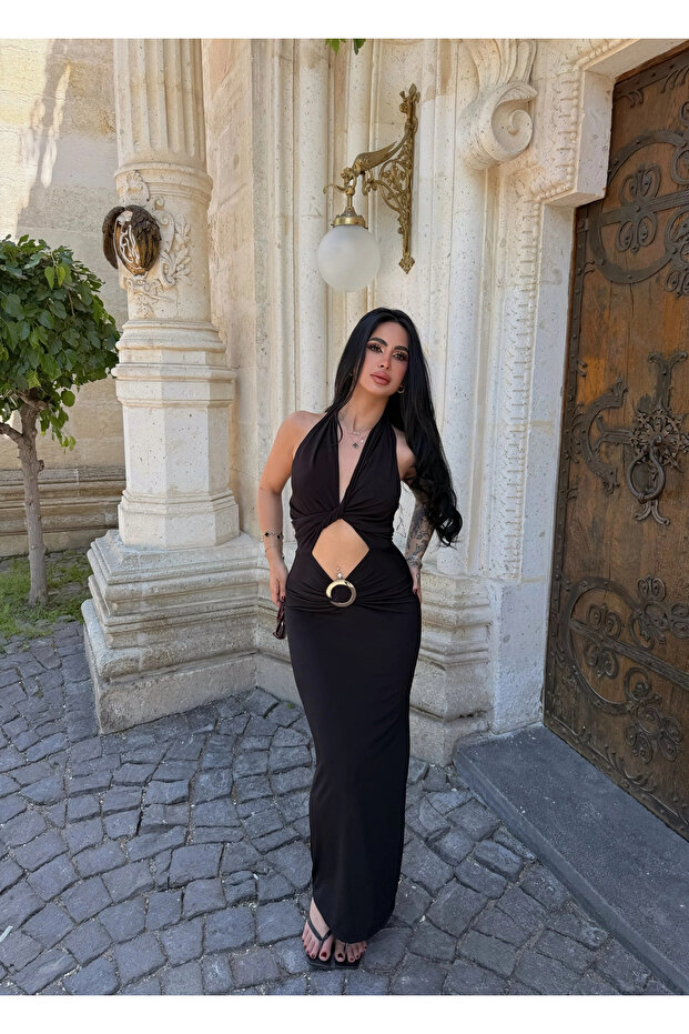 Black Dress with Twisted Chest and Accessories