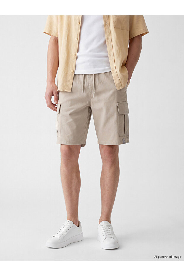 Trendlucky Men's Regular Fit Elastic Waist Cargo Shorts with Difference in Color