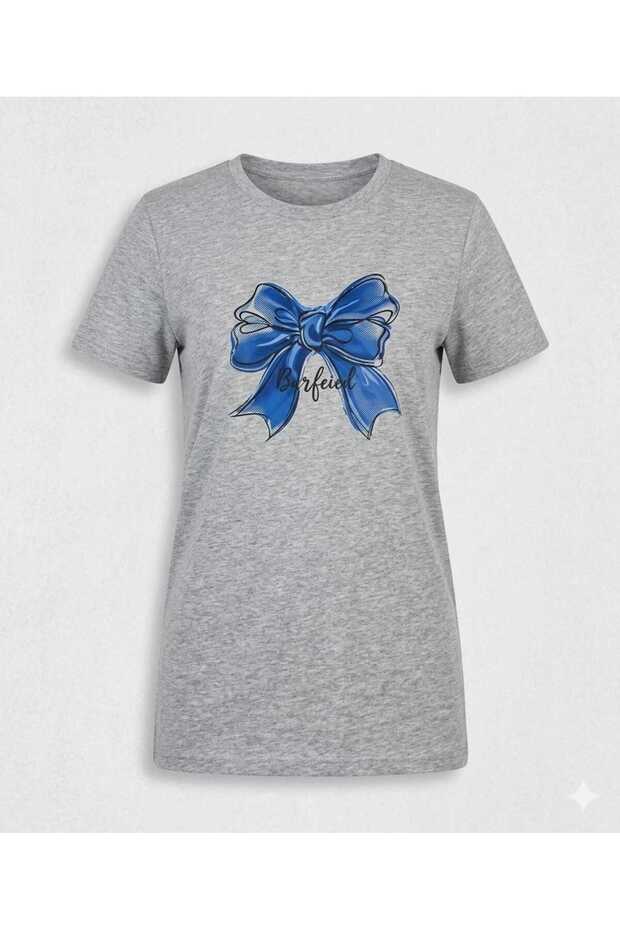 Women's Blue Ribbon Printed Oversized Crew Neck T-Shirt