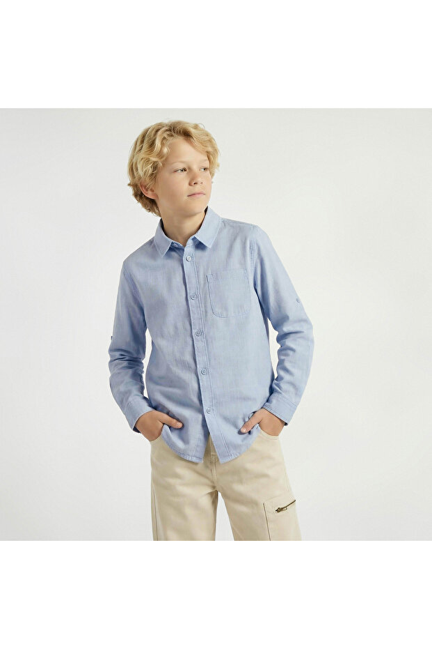 Long Sleeve Shirt with Solid Design - 1