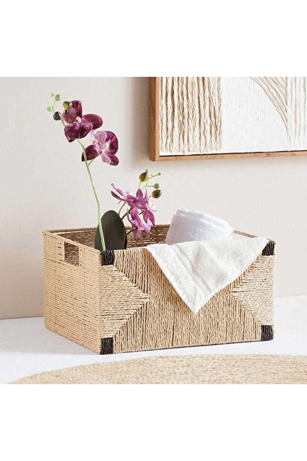 Ingrid Rectangular Basket 39x28x20cm-natural/black