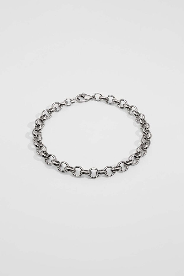 Unisex Round Ring Steel Bracelet Silver