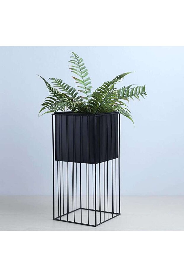 وعاء زرع معدني نورمان أسود مقاس 20×46 سم