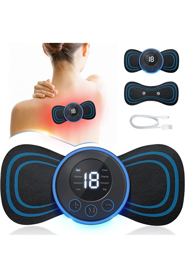 Electric Pulse Massager, 8 Modes, 19 Intensity Levels, USB Rechargeable, Wireless Mini Massage Pad for Neck, Back, Shoulders