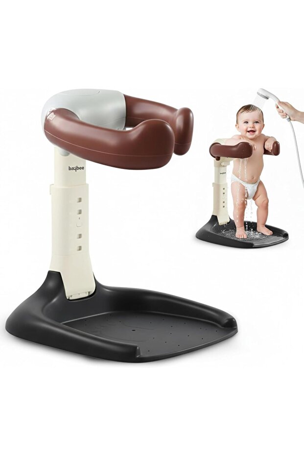 Baby Shower Stand Support Stool - Adjustable, Anti-Slip, Huggable Bath Support (Brown)
