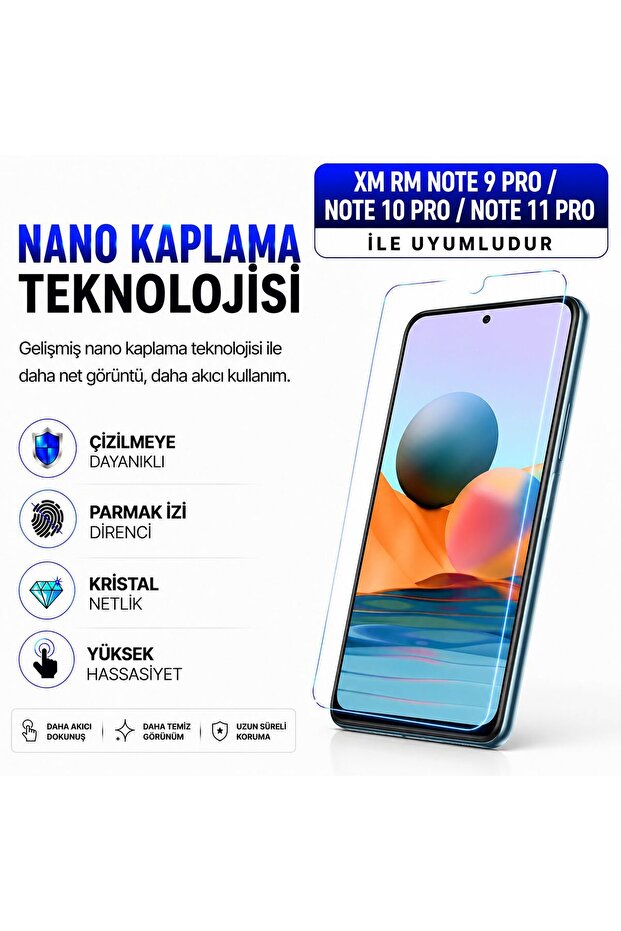 واقي شاشة زجاجي متوافق مع Redmi Note 9 Pro/Note 10 Pro/Note 11 Pro، مصنوع من الزجاج المختلط النانوي | 9H+ مقاومة للخدوش