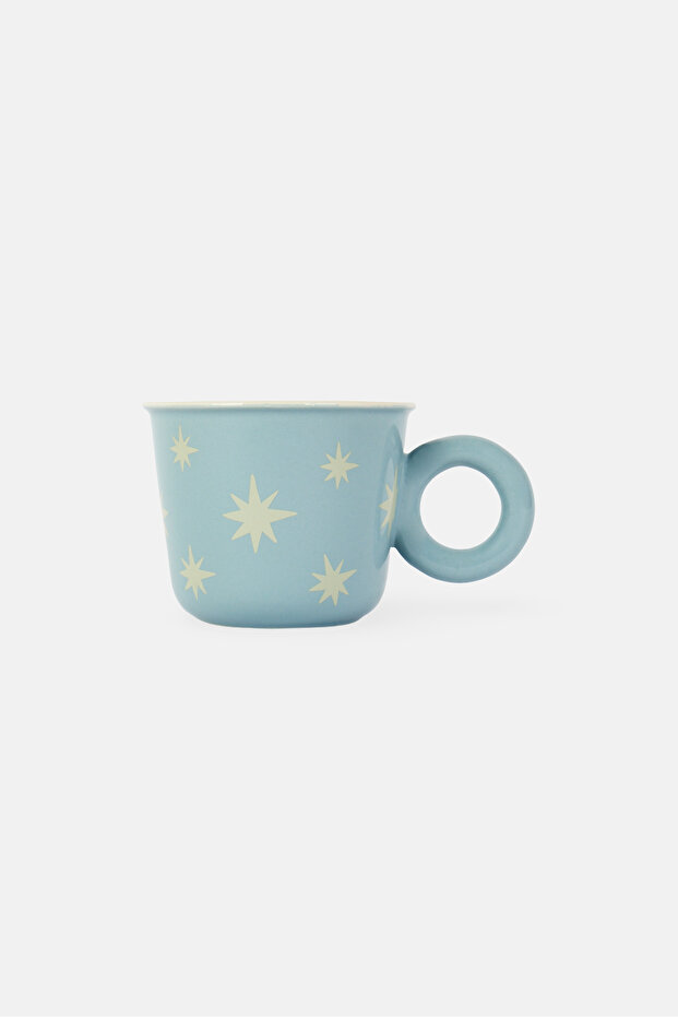 Stoneware Graphic Print Cup 330 ml, Sage Blue