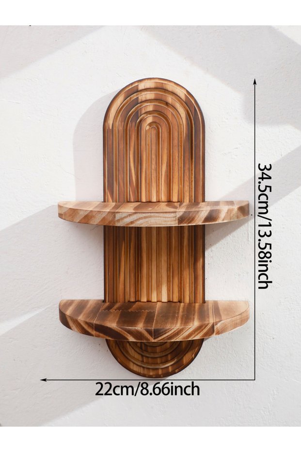 TK877-MS10648 1Pc Boho Style Wooden Wall Shelves - Geometric Wall Mounted Shelves, Natural Wood Fini