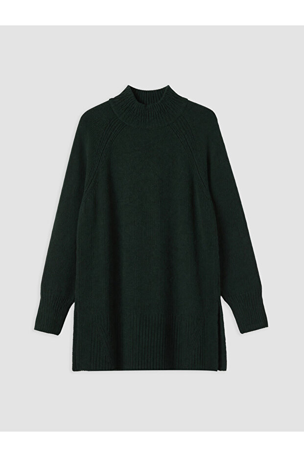 Lcw Modest Green Half Turtleneck Oversize Women's Knitwear Tunic