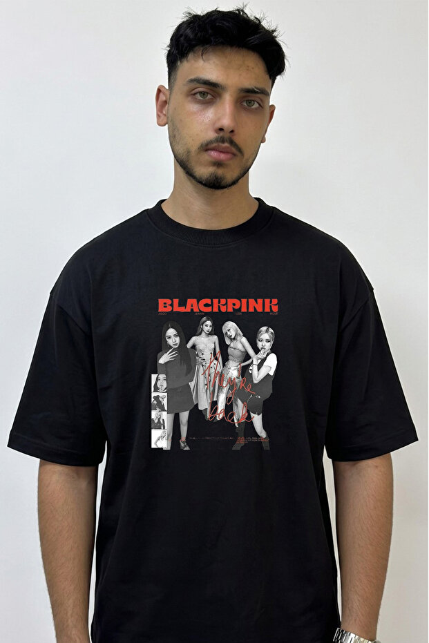Blackpink K Pop Design Printed Oversize Black T-Shirt