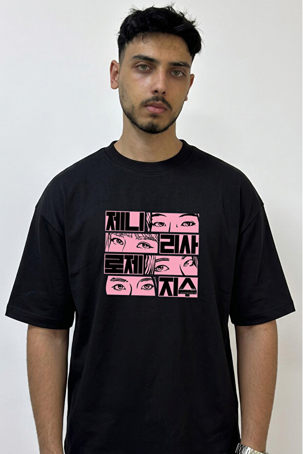 Blackpink_2 Design Printed Oversize Black T-Shirt