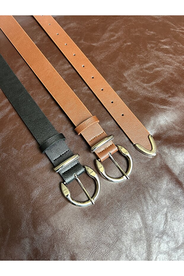 2-Pack Learn Round Buckle Model Jacket Belt Dress Belt Trouser Belt