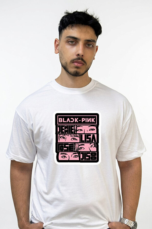 تي شيرت أبيض كبير الحجم مطبوع بتصميم BLACK PINK_2