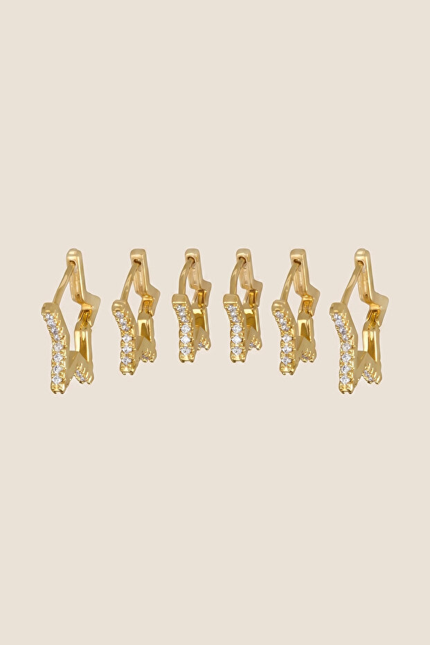 Gold Color Steel Zircon Stone Star Shaped 6-Piece Hoop Earring Set
