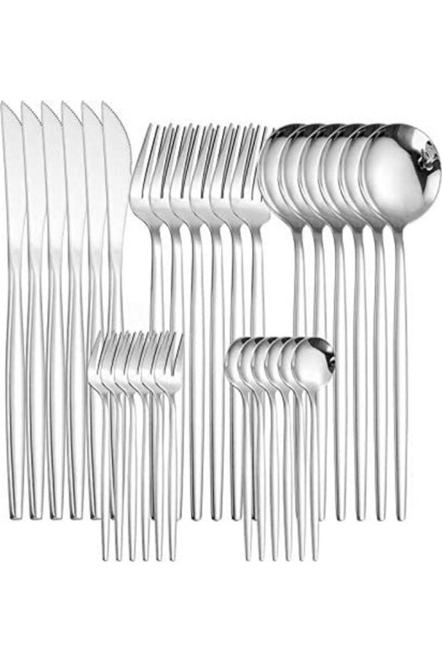30-Piece Stainless Steel Cutlery Set, Mirror-Finish Knife, Fork & Spoon Dining Set, Durable F