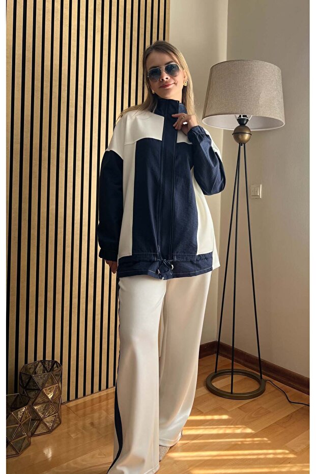 Luna Premium Oversize Zippered Hijab Compatible Two-Piece Set - Women's Set with Comfortable Fit Pants