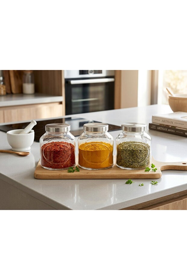 Modern Design 3-Piece Glass Spice Set - Large Volume Transparent Spice Jar Group 14X12