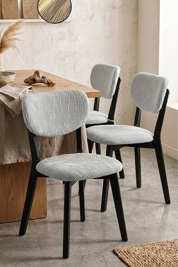 Stone Color Jacquard Lycra Flexible Chair Cover Set - Set of 6