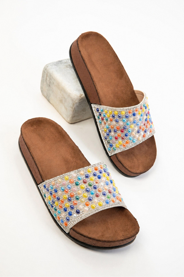 Colorful Stone Detailed Women's Home and Daily Slippers