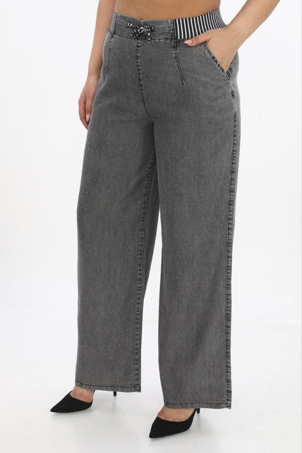 Plus Size High Waist Elastic Waist Lace-Up Tencel Fabric Loose Cut Women's Pants