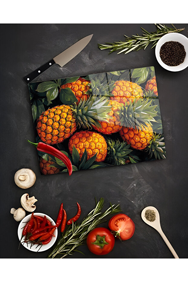 Glass Cutting Board and Presentation Plate with Pineapple Pattern 25X35 4mm