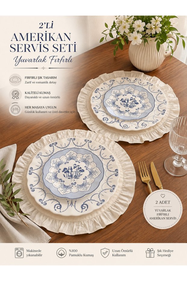 2-Piece White Ruffled American Service Set/Supla