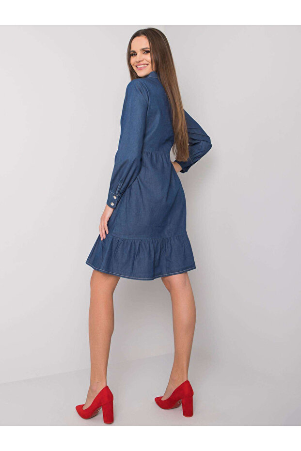 Rochie Dama Maxi, Lejera, RUE PARIS, Albastru Eleganta Office Marimi Mari - 4