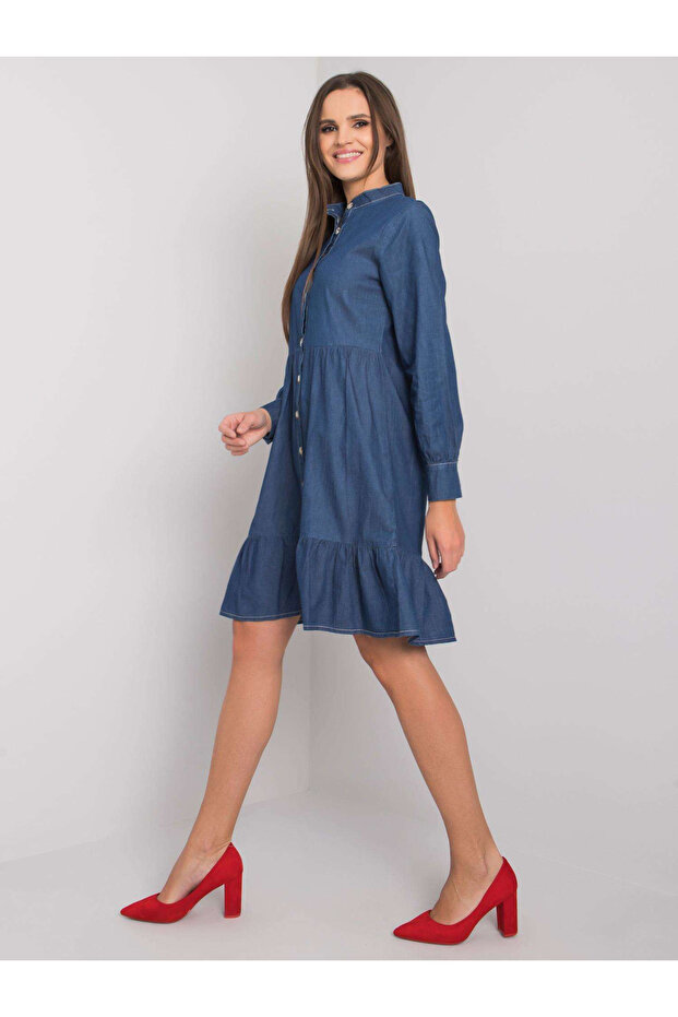 Rochie Dama Maxi, Lejera, RUE PARIS, Albastru Eleganta Office Marimi Mari - 3