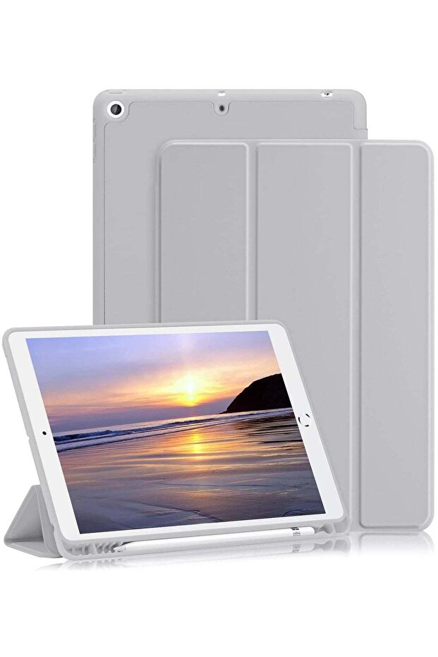 iPad 9th/8th/7th Generation Case (2021/2020/2019) - iPad 10.2-Inch Case with Pencil Holder, Slim Soft TPU Back Smart Magnetic Stand (Light Gray)