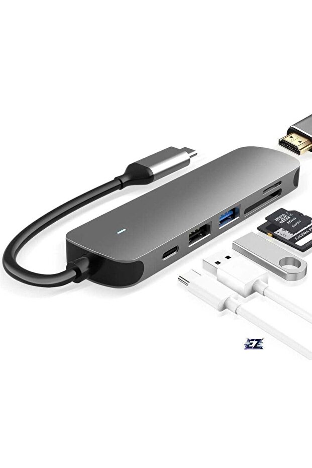 6-in-1 USB C Hub with USB 3.0, 4K HDMI, USB C PD, SD/TF Card Reader – Docking Station