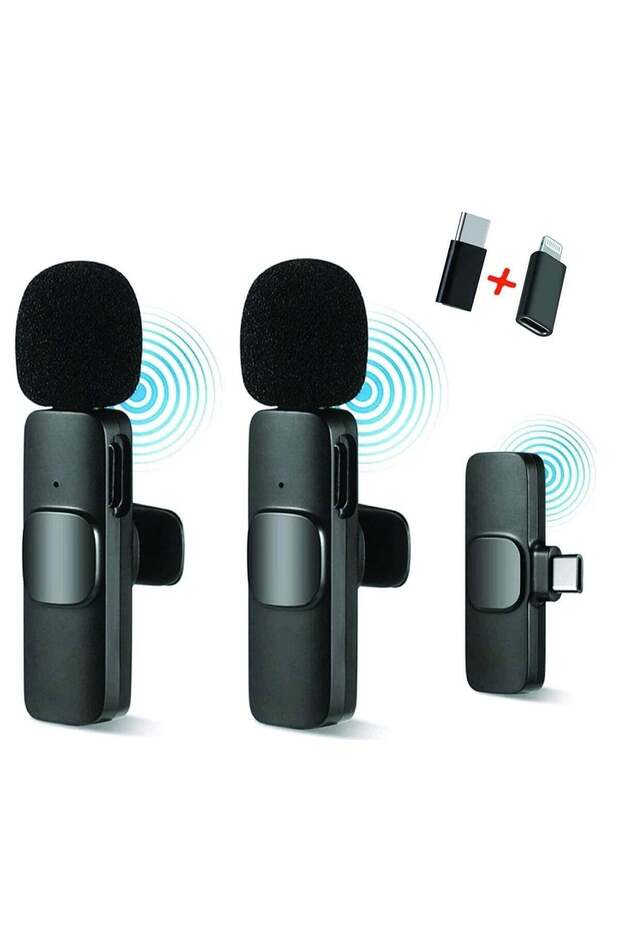 Wireless Microphone Lavalier Microphone 2 in 1 for iPad YouTube Facebook Live Streaming Vlog Audio Recording Cordless Mini mic with noise reduction and Plug-Play