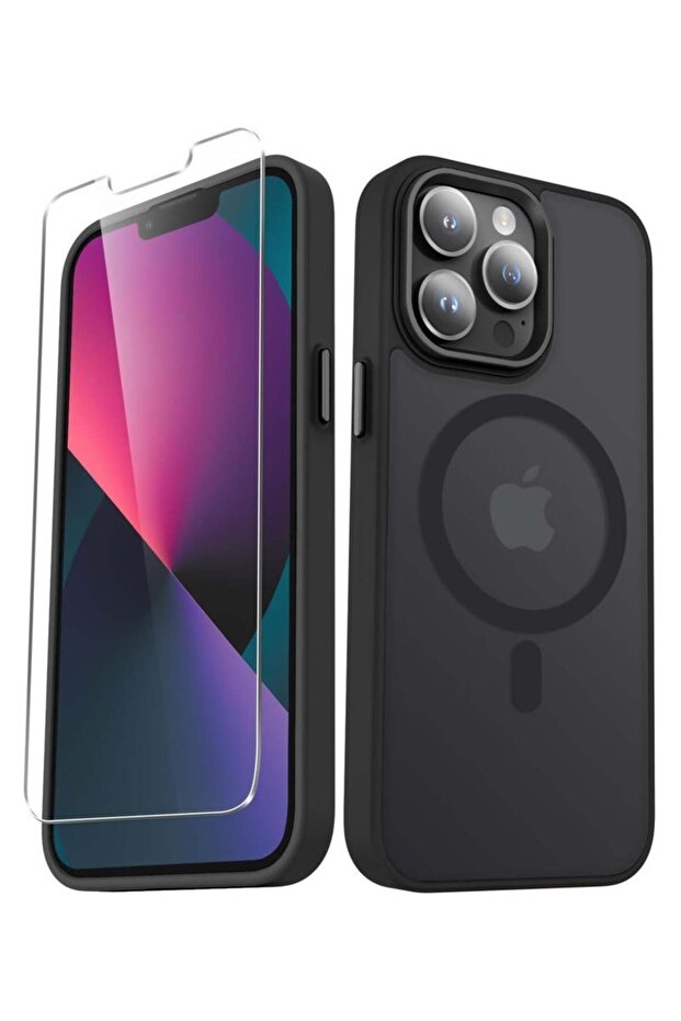 iPhone 13 Pro Max Case - Matte Magnetic, Magsafe Compatible, Slim Shockproof Cover, Black