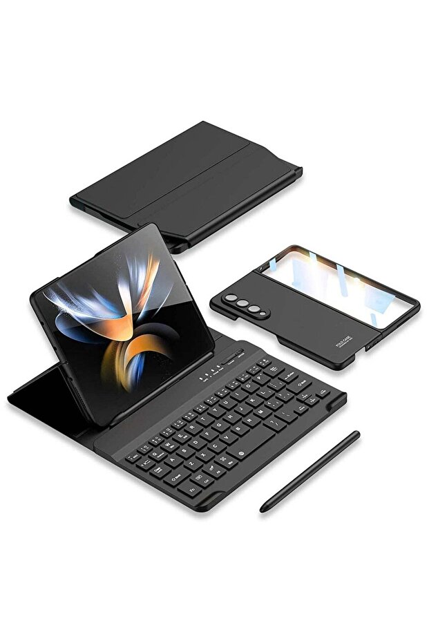 Samsung Galaxy Z Fold 4 Case, Screen Protector, Keyboard Leather Case, Stylus+Pen Slot