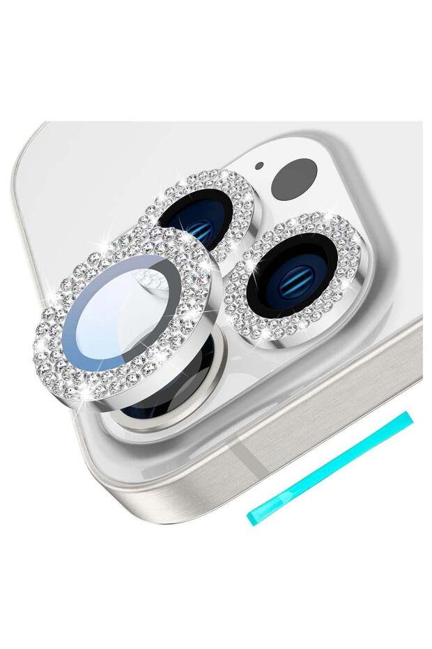 iPhone 15 Pro & 15 Pro Max Camera Lens Protector Bling Tempered Glass Diamond Metal Ring